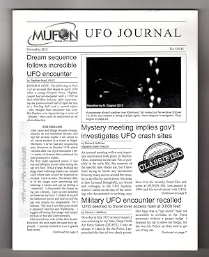 Bild des Verkufers fr MUFON UFO Journal /November, 2012. Virginia UFO Dream Sequence; Mystery Government Meeting; Deep Creek AFS Military UFO Encounter; Fischbach ORD Depot; George Filer Sighting Reports from 9 States; National UFO Reporting Center zum Verkauf von Singularity Rare & Fine