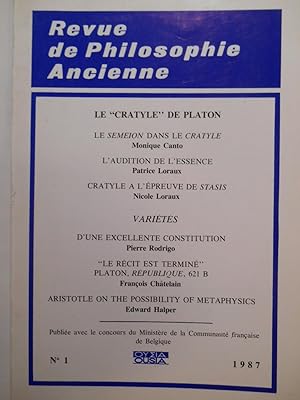 Image du vendeur pour Revue de philosophie ancienne. TOME v - N1 (1987). mis en vente par Arca librairie