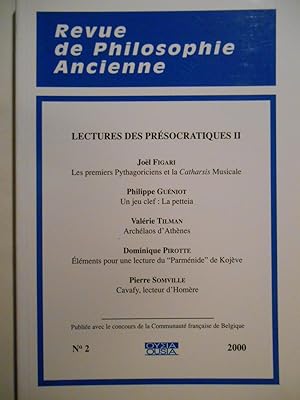 Imagen del vendedor de Revue de philosophie ancienne. TOME xviii - N2 (2000). a la venta por Arca librairie