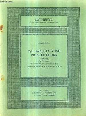 Bild des Verkufers fr CATALOGUE OF VALUABLE ENGLISH PRINTED BOOKS. zum Verkauf von Le-Livre