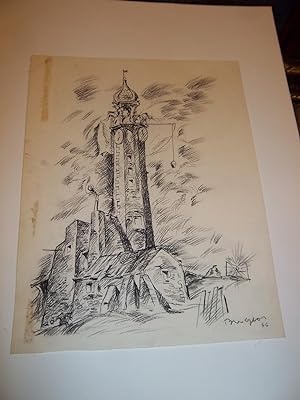 Immagine del venditore per DESSIN ORIGINAL : "NANTES - LA TOUR DU BOUFFAY " PAR JEAN-ARMAND BREGEON - 1966 - venduto da Librairie Guimard
