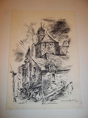 Immagine del venditore per DESSIN ORIGINAL : "NANTES - LA RUE DE LA PAIX ET LA TOUR DU BOUFFAY" PAR JEAN-ARMAND BREGEON - 1967 - venduto da Librairie Guimard