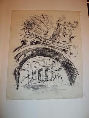 Immagine del venditore per DESSIN ORIGINAL : "NANTES - LE PONT DE L'ARCHE SECHE" PAR JEAN-ARMAND BREGEON - 1966 - venduto da Librairie Guimard