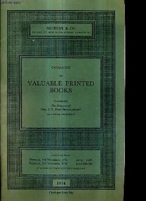 Bild des Verkufers fr CATALOGUE OF VALUABLE PRINTED BOOKS. zum Verkauf von Le-Livre