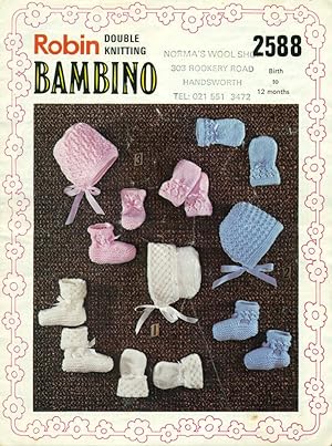 ROBIN BAMBINO KNITTING PATTERN : Leaflet #2588 : BABY BONNETS, BOOTEES & MITTENS