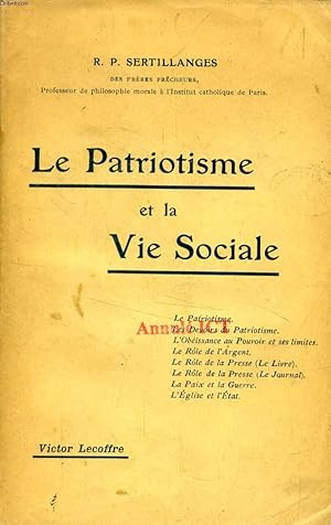Bild des Verkufers fr LA PATRIOTISME ET LA VIE SOCIALE zum Verkauf von Le-Livre