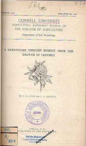 Immagine del venditore per Lyon, T. L. and Bizzell, J. A.: A Heretofore unnoted Benefit from the Growth of Legumes. (Bulletin No. 294: p. 363-374) // Lyon, T. Lyttleton; Bizzell, James A. and Conn, H. Joel: An Examination of some more productive and some less productive Sections of a Field. (Bulletin 338: p. 49-116) // Lyon, T. Lyttleton and Bizzell, James A.: Experiments concerning the Top-Dressing of Timothy and Alfalfa. (Bulletin 339: p. 117-144) venduto da Antiquariat Carl Wegner