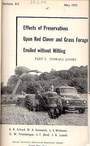 Image du vendeur pour Allred, K. R.; Kennedy, W. K.; Wittwer, L. S.; Trimberger, G. W.; Reid, J. T.; Loosli, J. K.: Effects of Preservatives Upon Red Clover and Grass Forage Ensiled without Wilting - Part I. Storage Losses. (Bulletin 912: p. 1-35) // Allred, K. R.; Kennedy, W. K.; Wittwer, L. S.; Trimberger, G. W.; Reid, J. T.; Loosli, J. K.; Turk, K. L.: Effects of Preservatives Upon Red Clover and Grass Forage Ensiled without Wilting - Part II. Feeding Value. (Bulletin 913: p. 1-31) // Davis, R. F.; Trimberger, G. W.; Turk, K. L. and Loosli, J. K.: feeding value and digestibility of . Cane Molasses Nutrients for Dairy Heifers. (Bulletin 914: p. 1-27) // Gunkel, Wesley W.: Durability Tests of Some agricultural Sprayer Pumps. (Bulletin 915: p. 1-23) // Morrow, Robert R.: Influence of Tree Crowns on Maple Sap Production. (Bulletin 916: p. 1-30) // Cunningham, L. C. and Fife, L. S.: Analysis of forage Harvesting Patterns on New York Dairy Farms. (Bulletin 917: p. 1-23) // Spencer, Leland and Christensen, S. K mis en vente par Antiquariat Carl Wegner