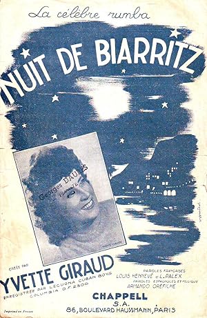 Imagen del vendedor de Nuit De Biarritz - La Clbre Rumba : Cr Par Yvette Giraud - Paroles Franaises De Louis Hennev et L. Palex, Paroles Espagnoles De Armando Orfiche a la venta por Planet's books