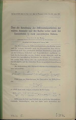 Über die Berechnung des Differentialquotienten der wahren Anomalie und des Radius vector nach der...