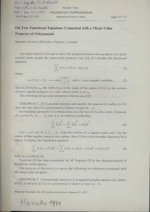 On Two Functional Equations Connected with a Mean-Value Property of Polynomials.