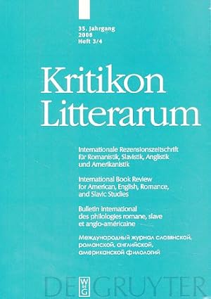 Bild des Verkufers fr Kritikon Litterarum. 35.Jahrgang 2008, Heft 1/2. Internationale Rezensionszeitschrift fr Romanistik, Slavistik, Anglistik und Amerikanistik. Mit Kirby Farnell. zum Verkauf von Fundus-Online GbR Borkert Schwarz Zerfa