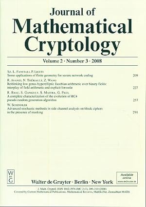 Seller image for Journal of Mathematical Cryptology. Volume 2, Number 3, 2008. for sale by Fundus-Online GbR Borkert Schwarz Zerfa