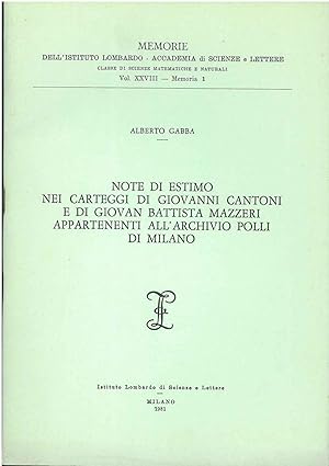 Note di estimo nei carteggi di Giovanni Cantoni e di Giovan Battista Mazzeri appartenenti all'arc...