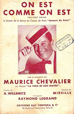 Imagen del vendedor de On Est Comme on Est : Le Succs De La Revue Du Casino De Paris Amour De Paris - Cr et Enregistr Par Maurice Chevalier, Paroles De A. Willemetz, Musique De Mireille, Arrangement De Raymond Legrand a la venta por Planet's books