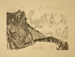 St.Bernhardpass (40 m unter dem Hospiz). Lithographie. 1930. Unten rechts in Bleistift signiert, ...