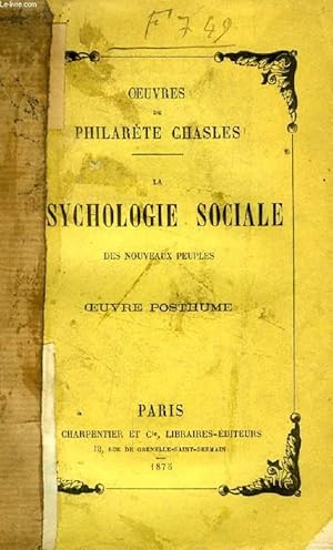 Bild des Verkufers fr LA PSYCHOLOGIE SOCIALE DES NOUVEAUX PEUPLES (OEUVRE POSTHUME) zum Verkauf von Le-Livre