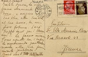 Cartolina postale manoscritta autografa, firmata, indirizzata a Elda Maranini Bossi, via Ricasoli...