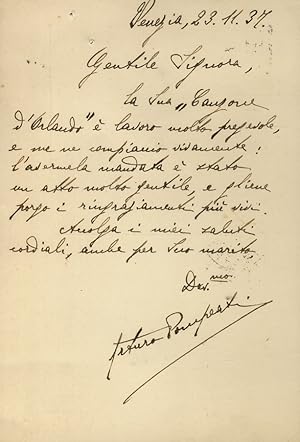 Cartolina postale manoscritta autografa, firmata, indirizzata a Elda [Bossi] Maranini, via Cernai...