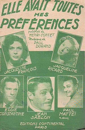 Imagen del vendedor de Elle Avait Toutes Mes Prfrences : Paroles De Henri Contet, Musique De Paul Durand - Enregistr Par Jacqueline Franois, Jacqueline Ricard, Eddie Constantine, Jean Sablon, Paull Matte a la venta por Planet's books