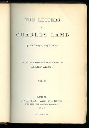 Seller image for The Letters of Charles Lamb; Newly Arranged with Additions. Volume II for sale by Little Stour Books PBFA Member