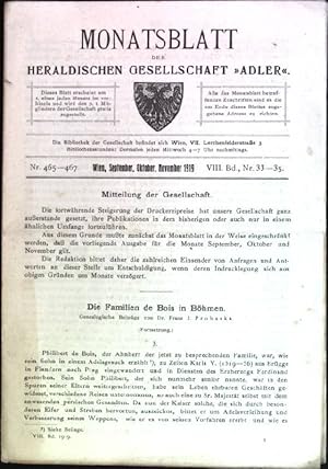 Image du vendeur pour Die Familien de Bois in Bhmen [Fortsetzung] aus: Monatsblatt der Heraldischen Gesellschaft "Adler"; Nr. 465-467; VIII. Band, Nr. 33-35 mis en vente par books4less (Versandantiquariat Petra Gros GmbH & Co. KG)