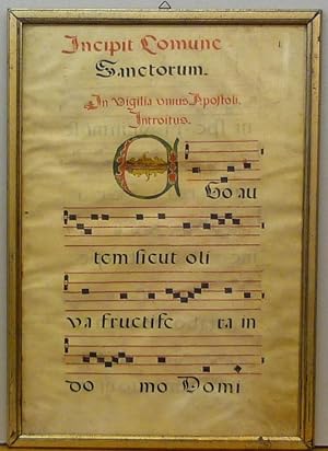 Incipit comune Sanctorum. Pergament mit Noten und Text in Schwarz und Rot. Mit grosser ausgemalte...