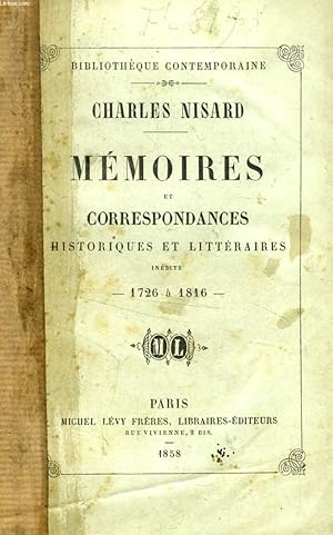 Bild des Verkufers fr MEMOIRES ET CORRESPONDANCES HISTORIQUES ET LITTERAIRES INEDITS, 1726  1816 zum Verkauf von Le-Livre