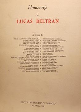 Imagen del vendedor de Homenaje a Lucas Beltran: Articulos (Spanish Edition) a la venta por Laila Books