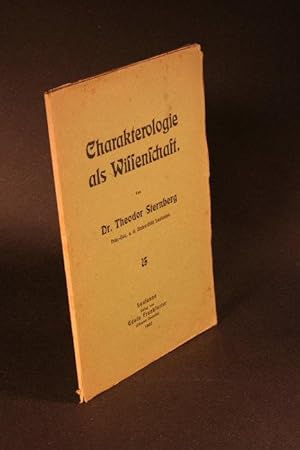 Bild des Verkufers fr Charakterologie als Wissenschaft. zum Verkauf von Steven Wolfe Books