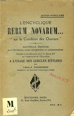 Image du vendeur pour L'ENCYCLIQUE RERUM NOVARUM. 'SUR LA CONDITION DES OUVRIERS' mis en vente par Le-Livre