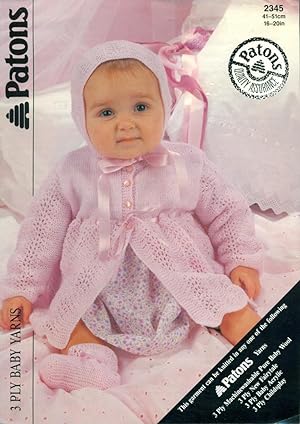 PATONS 3 Ply BABY YARNS : BABY JACKET, BONNET & BOOTEES : Leaflet #2345
