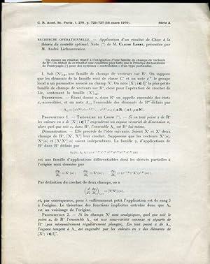 Image du vendeur pour Recherche Oprationelle. Application d`un rsultat de Chow  la thorie du contrle optimale. mis en vente par Antiquariat am Flughafen