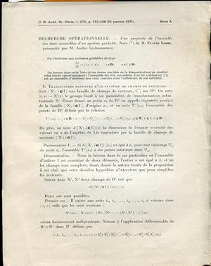 Image du vendeur pour Recherche Oprationelle. Une proprit de l`ensemble des tas accessibles d`un systme guidable. mis en vente par Antiquariat am Flughafen