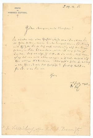 Imagen del vendedor de Eigenh. Brief mit Paraphe. a la venta por Antiquariat INLIBRIS Gilhofer Nfg. GmbH