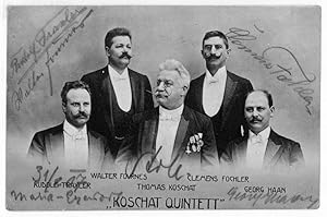 Portraitpostkarte "Koschat Quintett". Mit eigenh. U. von Thomas Koschat, Rudolf Traxler, Walter F...