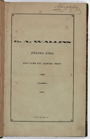 Seller image for Frsta Resa fran Cairo till Arabiska knen i April 1845. Fragment. for sale by Antiquariat INLIBRIS Gilhofer Nfg. GmbH