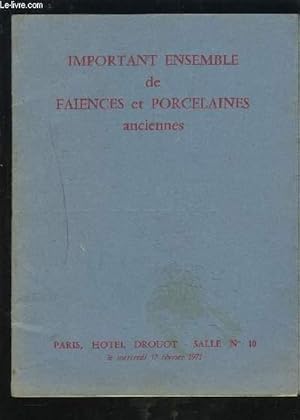 Image du vendeur pour IMPORTANT ENSEMBLE DE FAIENCES ET PORCELAINES ANCIENNES - HOTEL DROUOT SALLE N10. mis en vente par Le-Livre