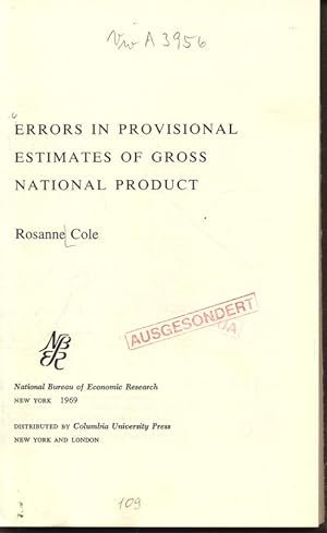 Seller image for ERRORS IN PROVISIONAL ESTIMATES OF GROSS NATIONAL PRODUCT. for sale by Antiquariat Bookfarm