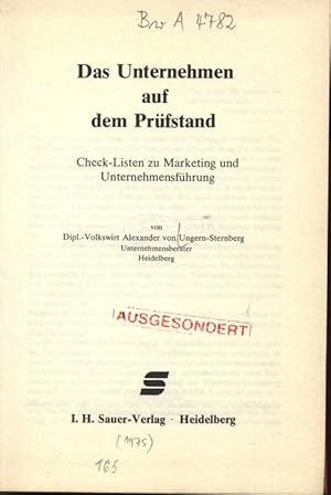 Seller image for Das Unternehmen auf dem Prfstand. Check-Listen zu Marketing und Unternehmensfhrung. for sale by Antiquariat Bookfarm