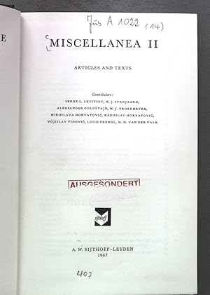 Seller image for Miscellanea II. Articles and Texts. for sale by Antiquariat Bookfarm