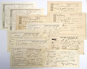 LOT OF TWELVE MANUSCRIPT & PRINTED ILLINOIS LAND OFFICE DOCUMENTS FOR PURCHASES MADE BY FRANK TAY...