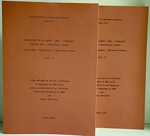 Imagen del vendedor de Description de la langue lw (Niellim, Groupe Boua - Moyen-Chari, Tchad). Phonologie - Morphologie - Drivation verbale, vol. I & II. Thse du doctorat de 3e cycle, sous la direction de Luc BOUQUIAUX. a la venta por Librairie Le Trait d'Union sarl.