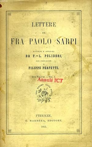Bild des Verkufers fr LETTERE DI FRA PAOLO SARPI, 2 VOLUMI zum Verkauf von Le-Livre