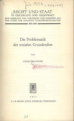 Imagen del vendedor de Die Problematik der sozialen Grundrechte. RECHT UND STAAT IN GESCHICHTE UND GEGENWART. EINE SAMMLUNG VON VORTRGEN UND SCHRIFTEN AUS DEM GEBIET DER GESAMTEN STAATSWISSENSCHAFTEN. Nr. 404/405. a la venta por Antiquariat Bookfarm