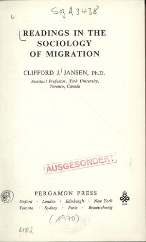 Seller image for READINGS IN THE SOCIOLOGY OF MIGRATION. for sale by Antiquariat Bookfarm
