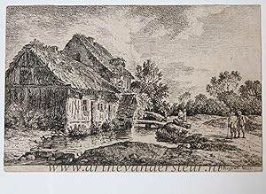 [Antique landscape print, French, ca 1772] Landscape with old house, published ca. 1772, signed b...