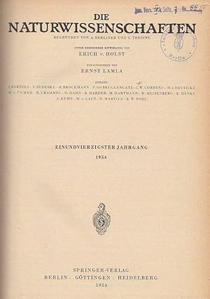 Immagine del venditore per Die Naturwissenschaften. Einundvierzigster (41.) Jahrgang 1954, komplett mit den Heften 1 (erstes Januarheft) bis 24 (zweites Dezemberheft). venduto da Antiquariat Carl Wegner