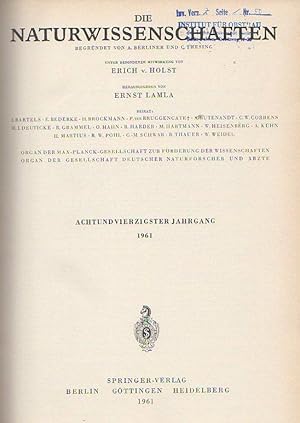 Bild des Verkufers fr Die Naturwissenschaften. Achtundvierzigster (48.) Jahrgang 1961, komplett mit den Heften 1 (erstes Januarheft) bis 24 (zweites Dezemberheft). zum Verkauf von Antiquariat Carl Wegner