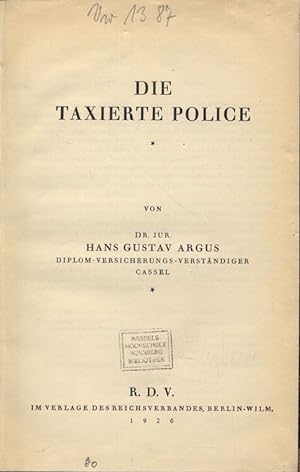 Immagine del venditore per DIE TAXIERTE POLICE. venduto da Antiquariat Bookfarm